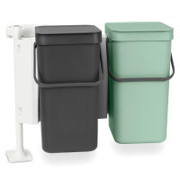 BRABANTIA 214448 - Sort & Go - Kosz szafkowy do segregacji odpadów 2 x 12 l - Ciemny Szary & Jade Green